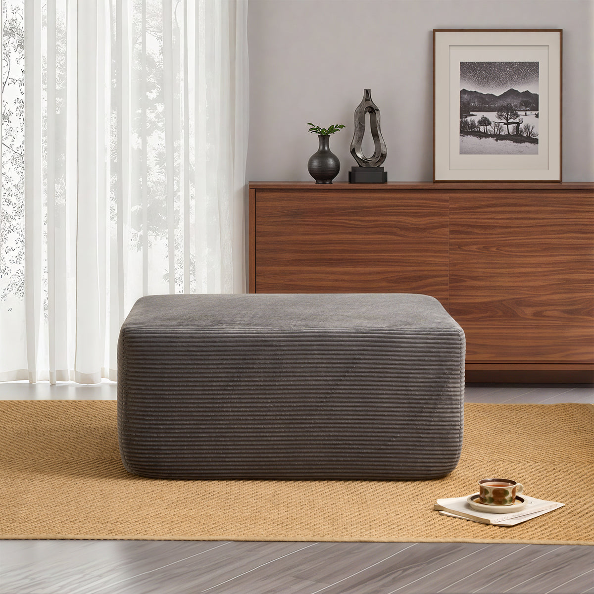 XIZZI Extra Large Ottoman Footrest, Oversized Footstool with Plush & Corduroy Fabrics, Big Size Foot Stool with High-Density Foam, Extra Seating for Living Room Bedroom,No Assembly-Gray