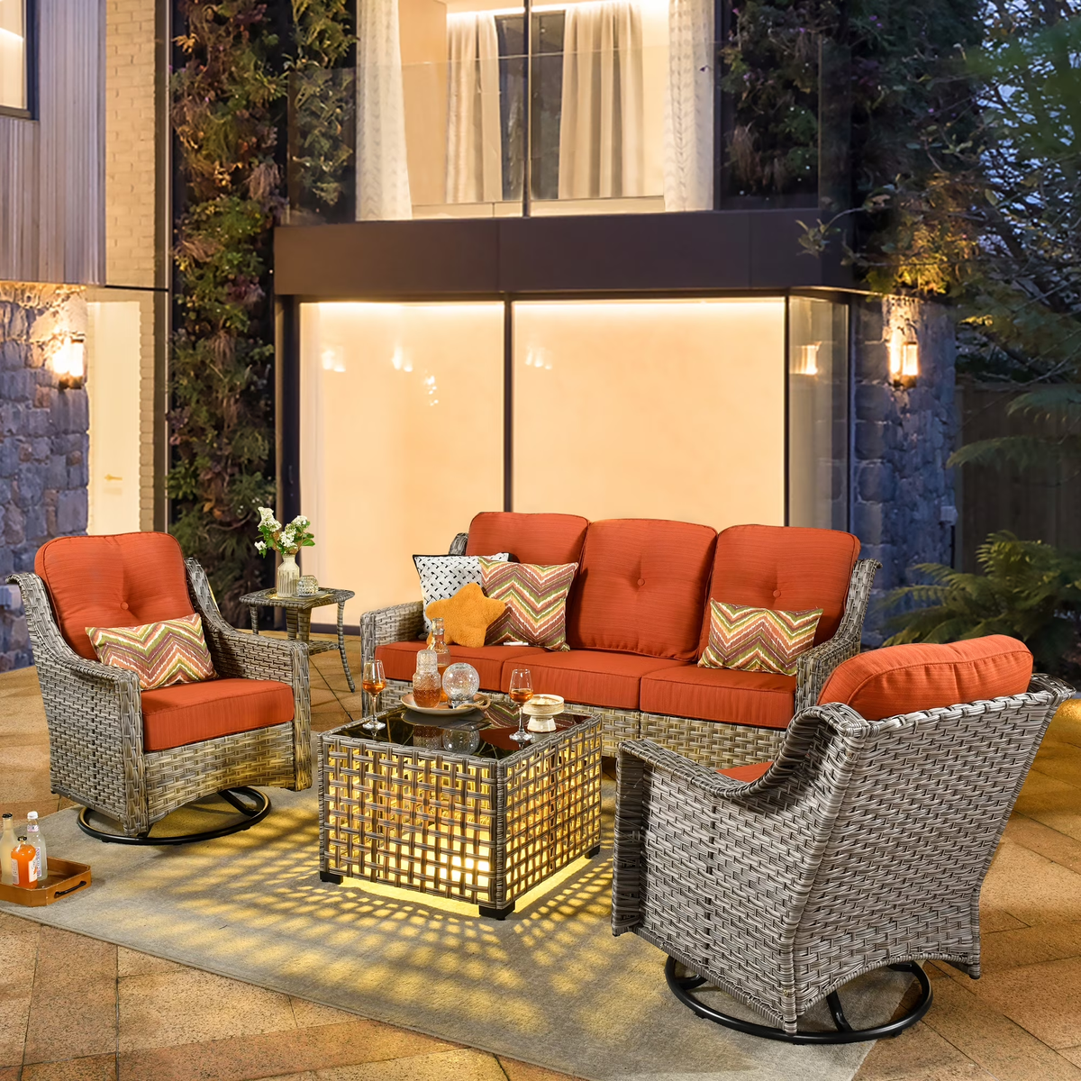 XIZZI Outdoor Furniture Patio Furniture Set 5 Piece Patio Conversation Set Orange