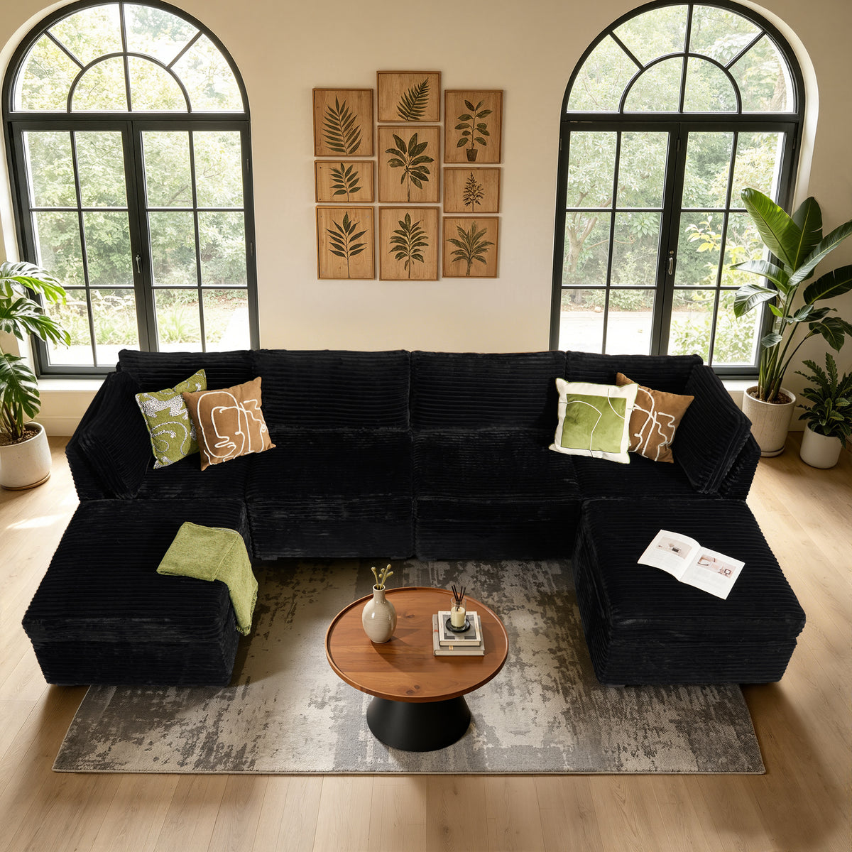 XIZZI 130.7" Modular Sectional Sofa,Oversized Cloud Couch with Deep Seat,U-Shaped Sectional Couches 4 Seat,Black