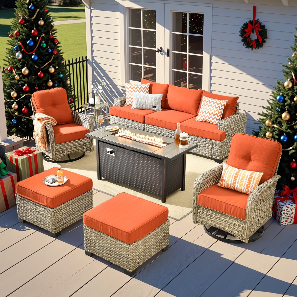 XIZZI Wicker Patio Furniture 9 Pieces Rattan Outdoor Conversation Set Orange Red