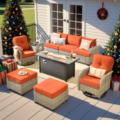 XIZZI Wicker Patio Furniture 9 Pieces Rattan Outdoor Conversation Set Orange Red