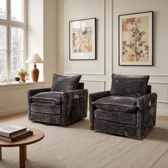 XIZZI Swivel Accent Chairs Set of 2 Corduroy 360°Swivel Armchair Reading Chair Gray