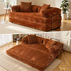 XIZZI 80.5" Convertible Sleeper Sofa Bed, Cloud Boneless Couch with Plush Corduroy Fabric, Sprung Support,Oversize Three Seats Combination Sofa for Living Room Bedroom, Brown