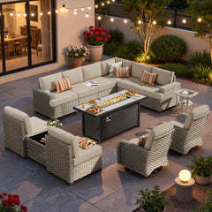 XIZZI 13-Piece Outdoor Furniture Patio Set with Fire Pit Table Swivel Rocking Chair