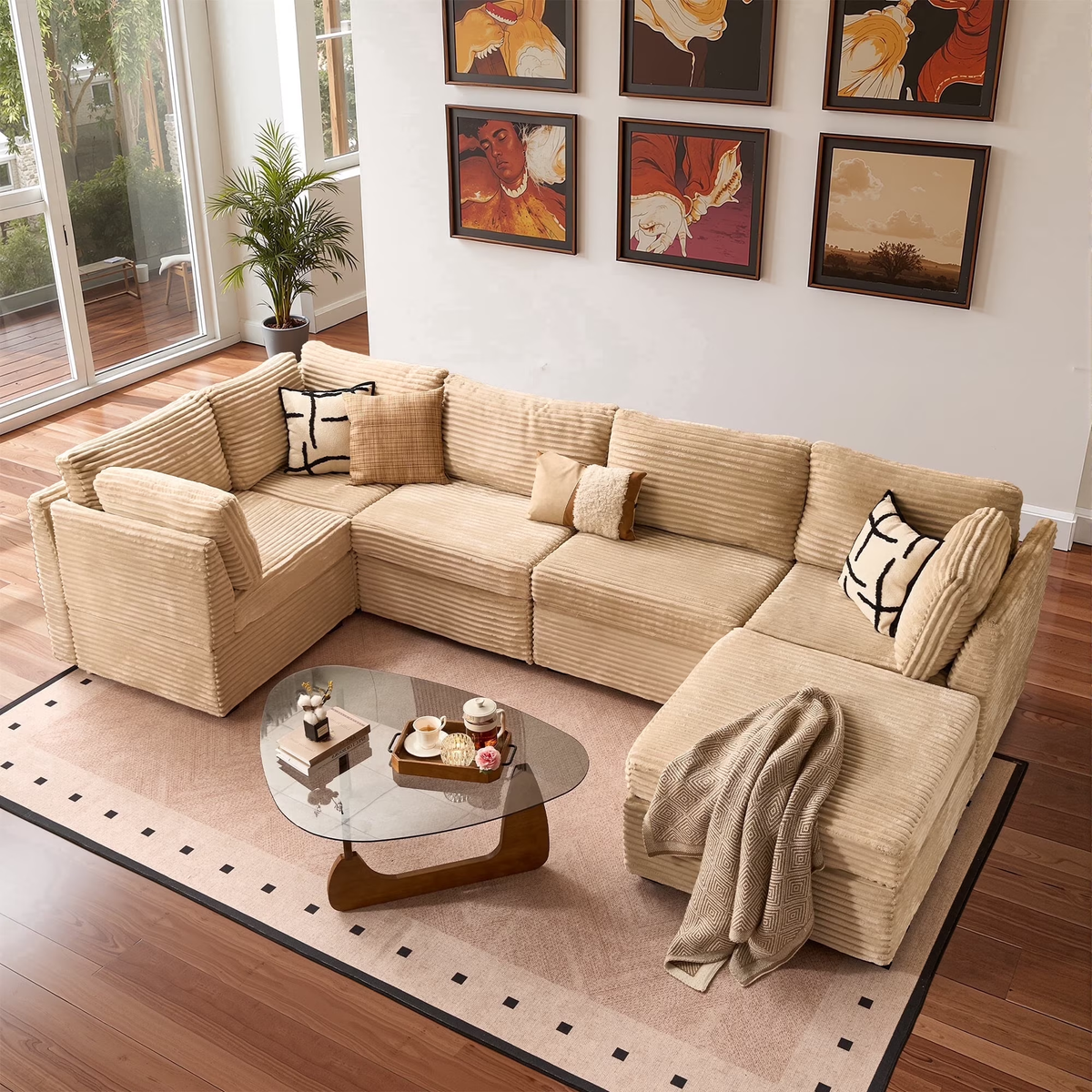 XIZZI 127.5" Modular Sectional Sofa,Oversized Cloud Couch with Deep Seat,5 Seat,Beige
