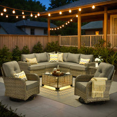 XIZZI 9-Piece Outdoor Patio Sectional Furniture Sets, Wicker Patio furniture with Coffee Table and Swivel Chairs,  Dark Gray