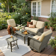 XIZZI 5-Piece Patio Furniture Set, All-Weather Wicker Outdoor Conversation Sets Beige