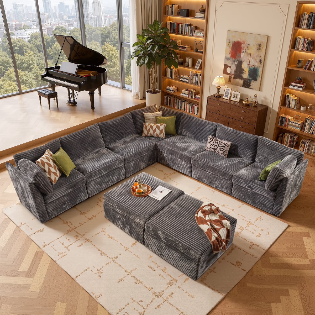 XIZZI 127.5" Modular Sectional Sofa,Oversized Cloud Couch with Deep Sea6 Seat,Beige