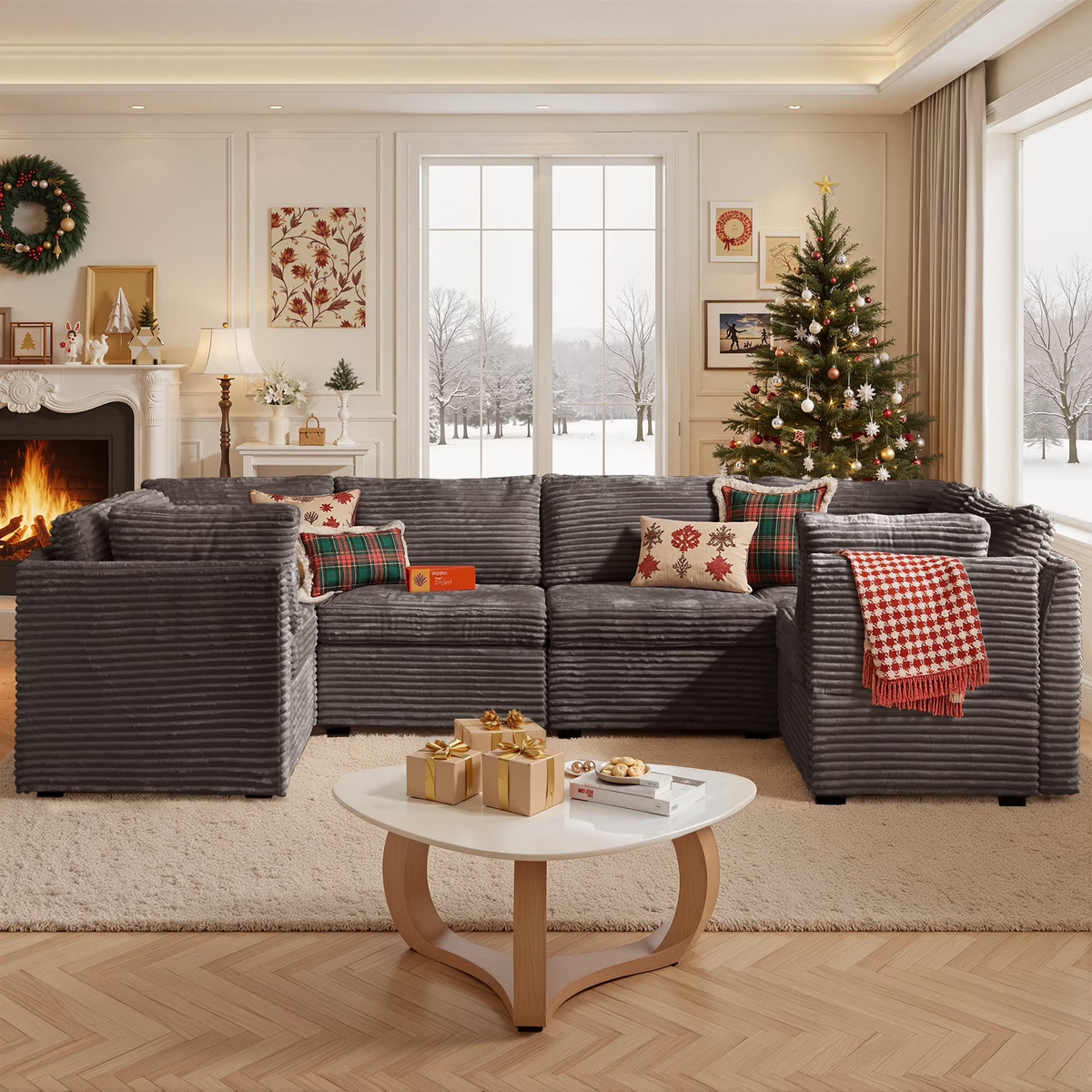 XIZZI 127.5" Modular Sectional Sofa,Oversized Cloud Couch,6 Seat,Gray