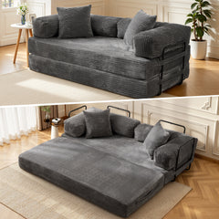 XIZZI 80.5" Convertible Sleeper Sofa Bed, Cloud Boneless Couch with Plush Corduroy Fabric, Sprung Support,Oversize Three Seats Combination Sofa for Living Room Bedroom, Gray