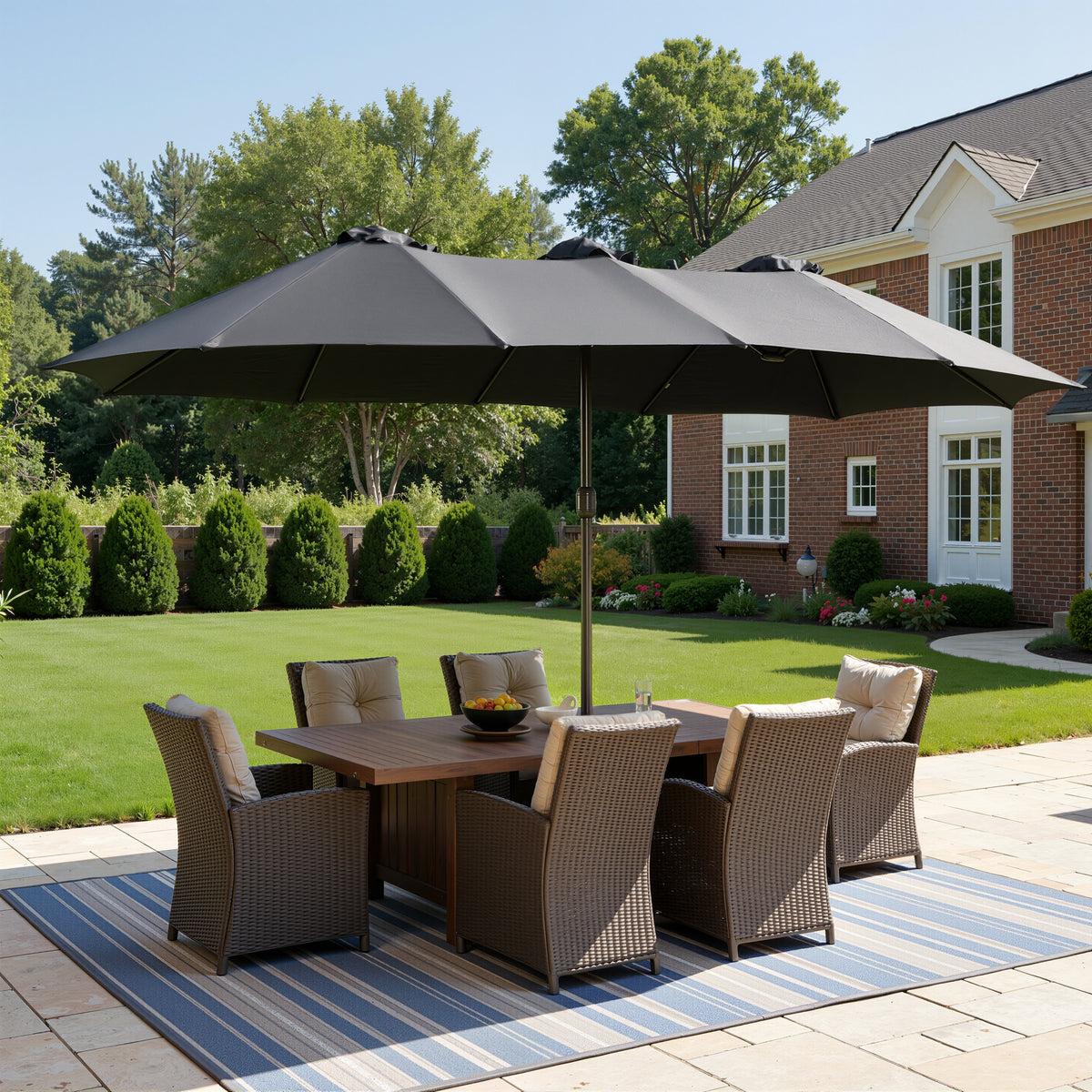 XIZZI 15ft Patio Umbrella with Base and Crank Handle, Extra Large Double-Sided Outdoor Umbrella with Waterproof, UV Resistant, Rectangle Garden Table Umbrellas Dark Gray
