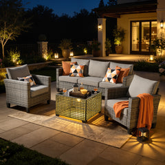 XIZZI Outdoor Patio Furniture Sets with Solar Coffee Table, All-Weather Wicker Rattan Outdoor Furniture Conversation Set for Porch, Patio, Backyard-Dark Gray