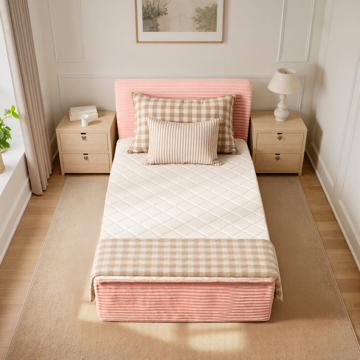 XIZZI Twin Size Cloud Bed Frame with Mattress, 2-in-1 Bed in a Box, Compressed Boneless Bed Frame with Headboard and Noise-Free Mattress for Small Spaces Guest Room,No Assembly Pink