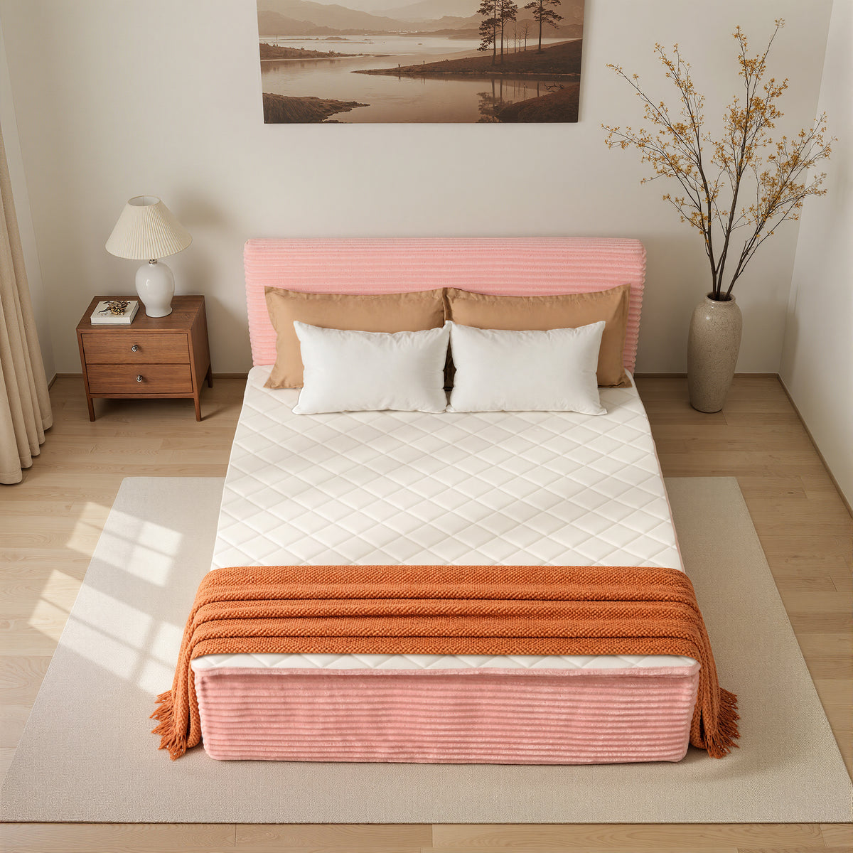 XIZZI Full Size Cloud Bed Frame with Mattress, 2-in-1 Bed in a Box, Compressed Boneless Bed Frame with Headboard and Noise-Free Mattress for Deep Sleep, No Assembly Pink