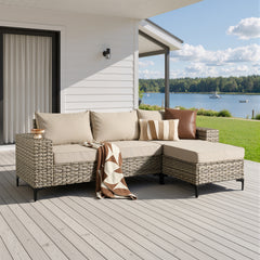 XIZZI Patio Furniture Sets Outdoor Sectional with Ottoman, 4-Piece All Weather Wicker Outdoor Conversation Patio Sets with Wide Armrests, Beige