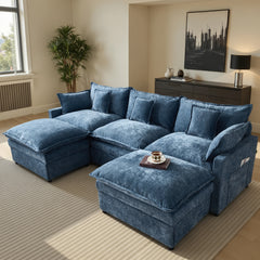 XIZZI 107.9" U-Shaped Sectional Sofa with Double Ottomans, Deep Seat Cloud Couch with Chenille Fabric, Dual Thick Cushions and Solid Wood Frame for Living Room-Light Blue