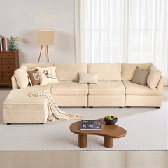 XIZZI 130.2" Modular Sectional Sofa,Oversized Cloud Couch with Deep Seat,4 Seat,Beige