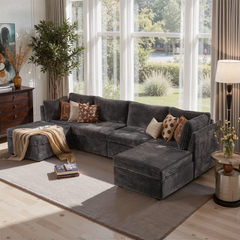 XIZZI 130.7" Modular Sectional Sofa,Oversized Cloud Couch with Deep Seat,U-Shaped Sectional Couches 4 Seat,Gray